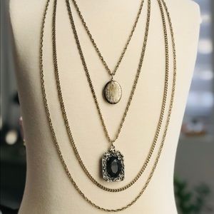 Vintage Goldette Multi Chain Locket Necklace